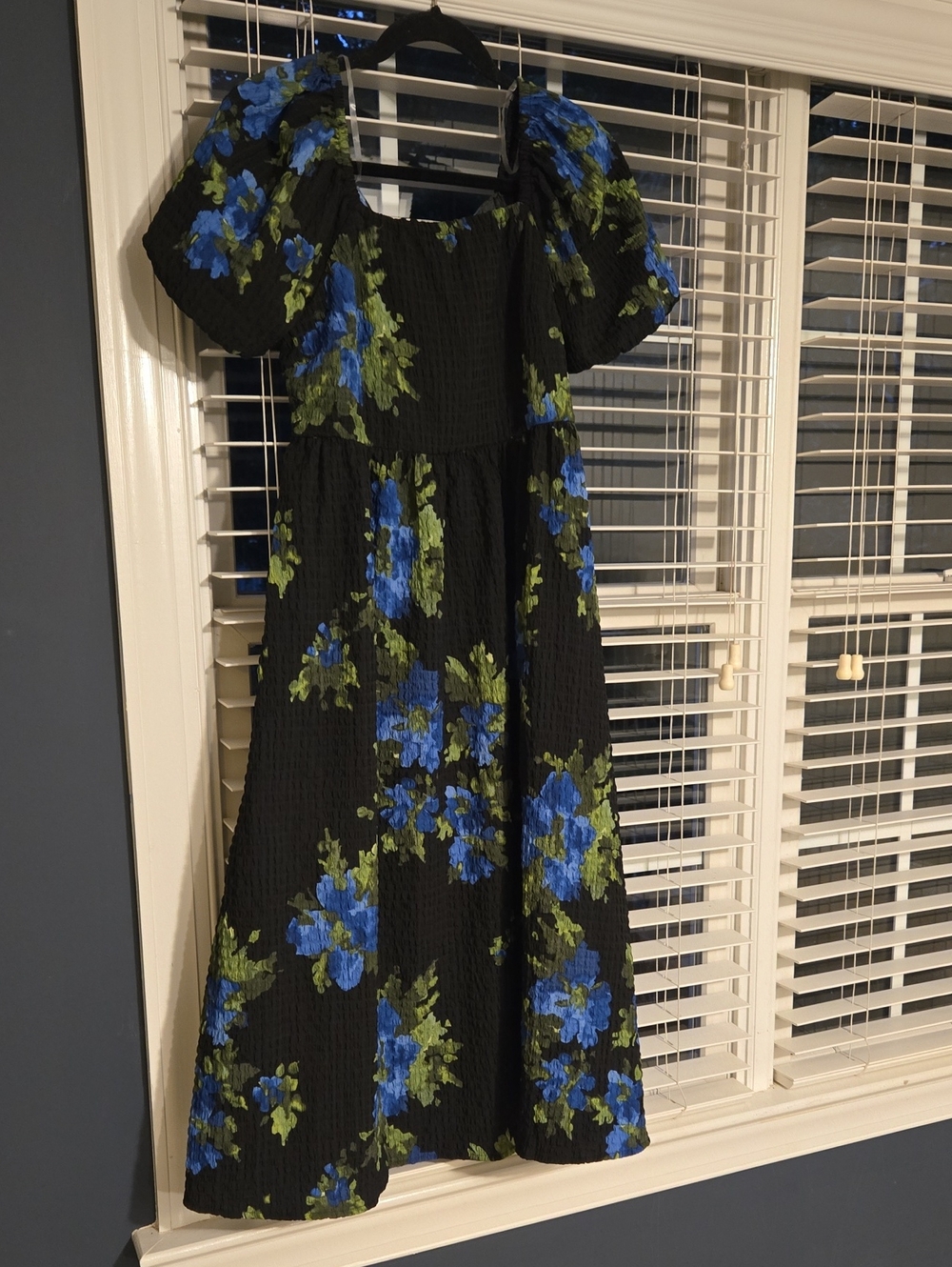 Time and Tru Black Midi Dress with Blue Floral Print